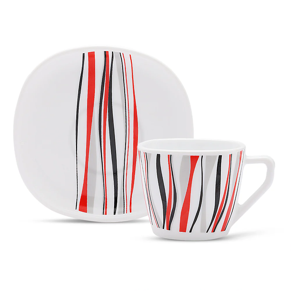 Larah by Borosil Rio Red Square Cup n Saucer Set, 220ml x 12