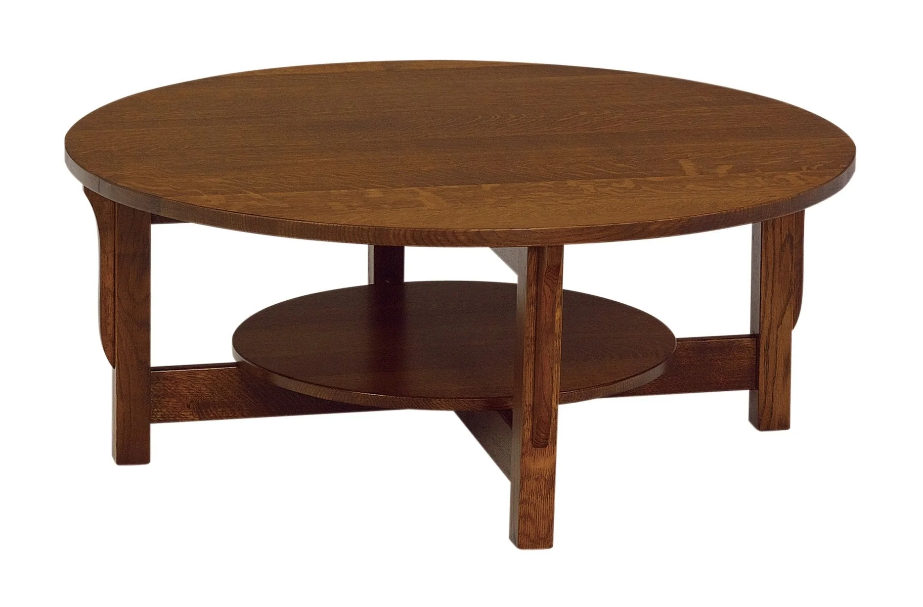 Amish Landmark Round Coffee Table With Shelf