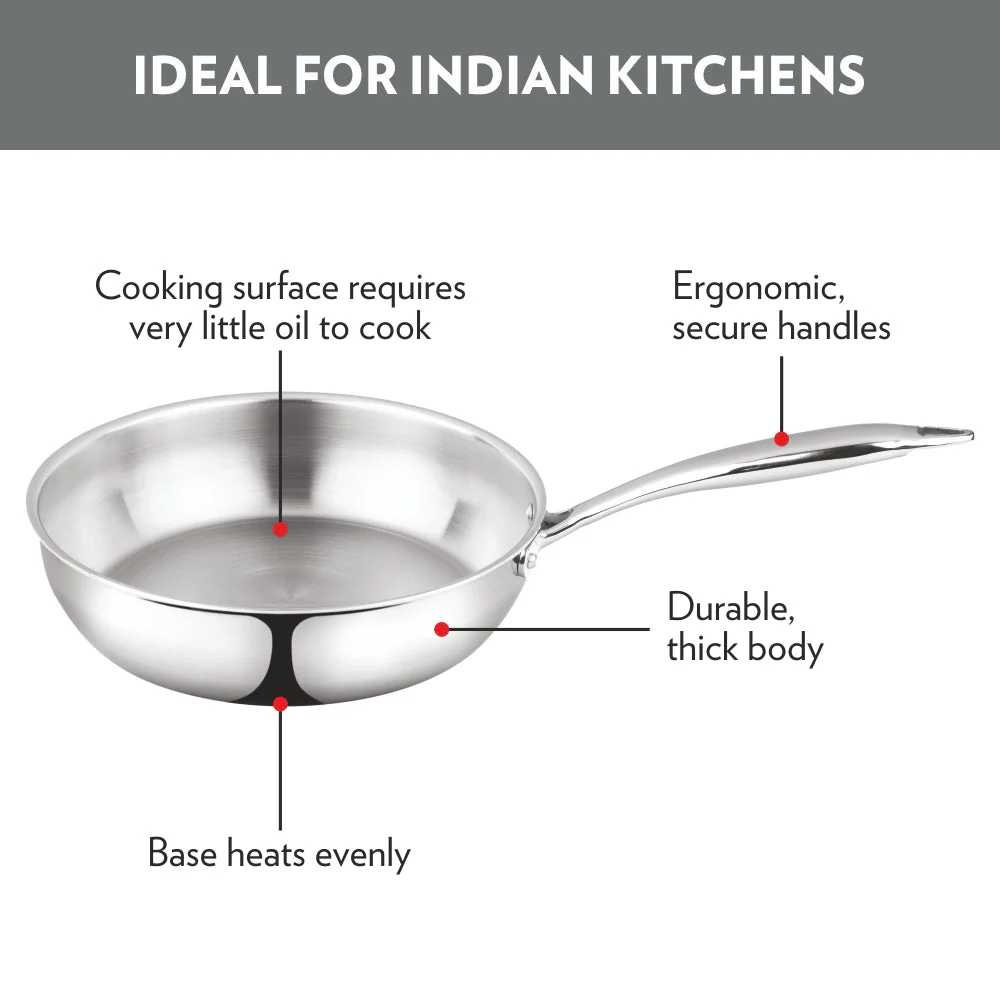 Borosil Cookfresh Triply Frying Pan (Steel Handle), 2.3L