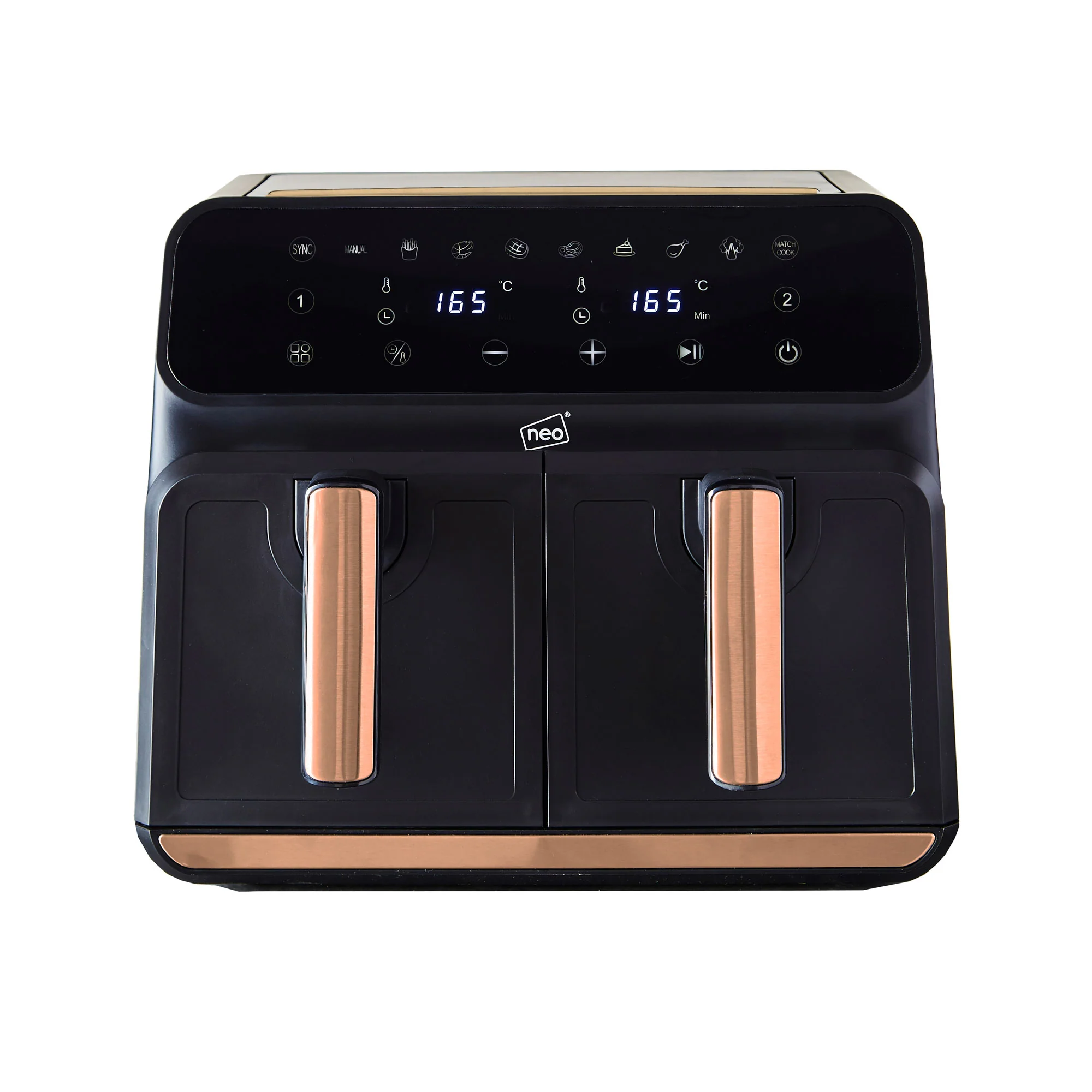 Neo Digital Electric Air Fryer Black & Copper 8.5L with Dual Drawer