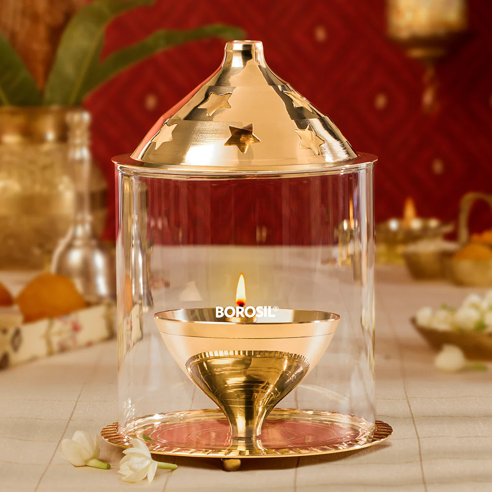 Borosil Akhand Diya, Brass, Large