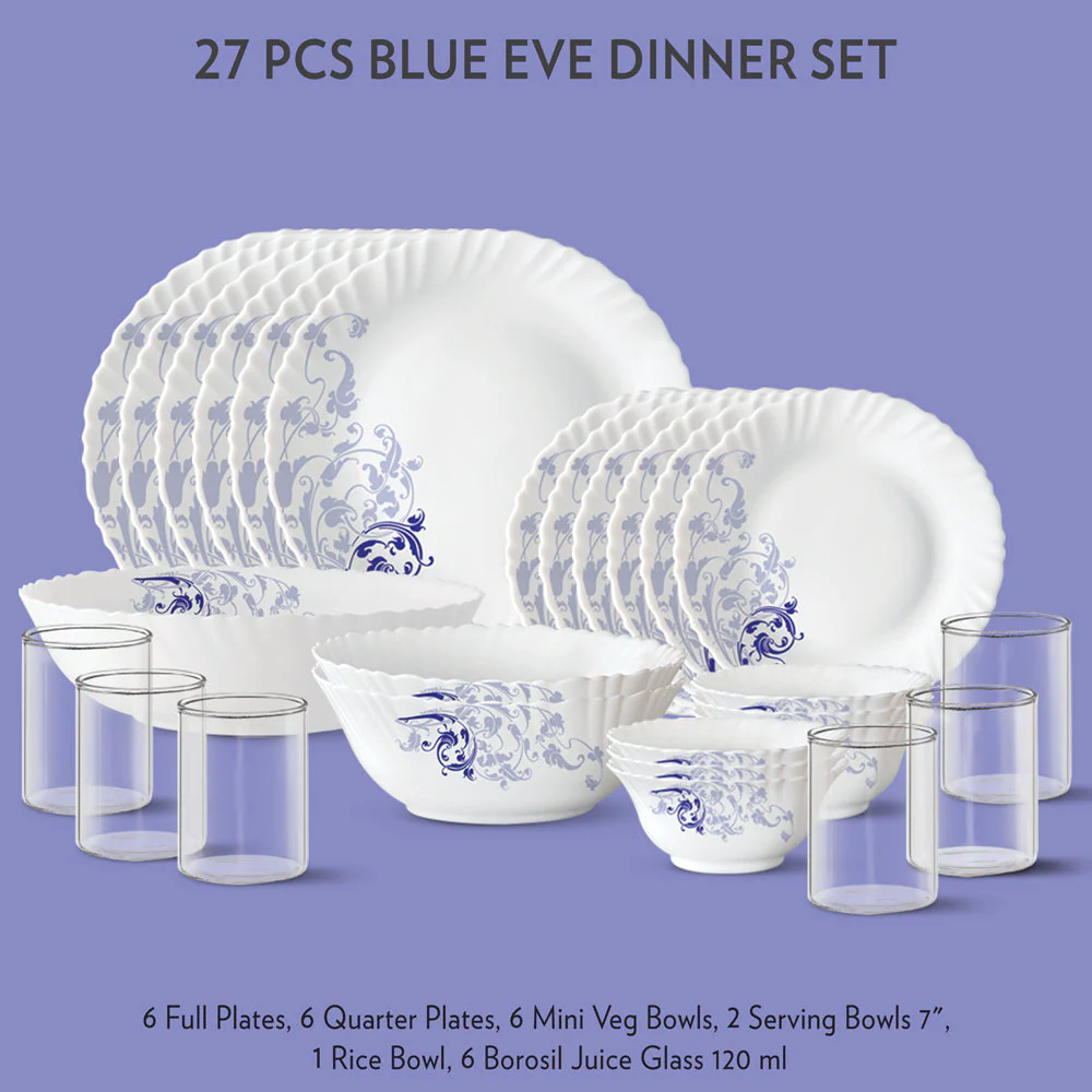Larah by Borosil Blue Eve Dinner Set, 23 pc