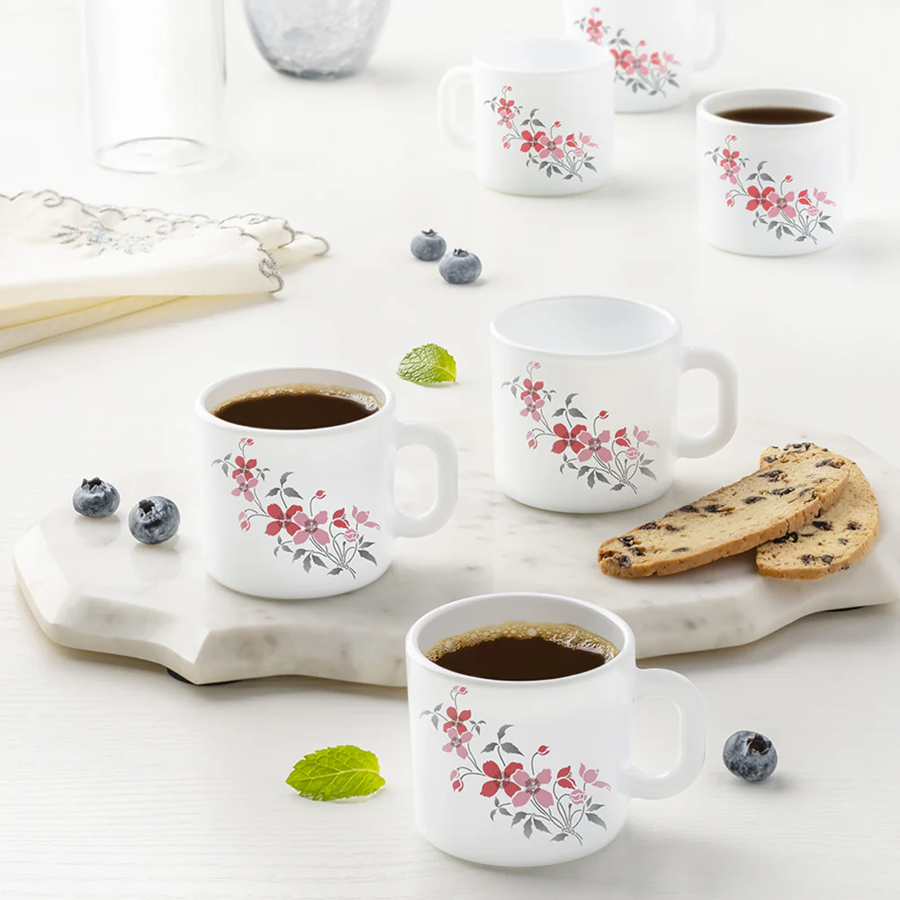 Larah by Borosil Fiore Mug Set, 100ml x 6