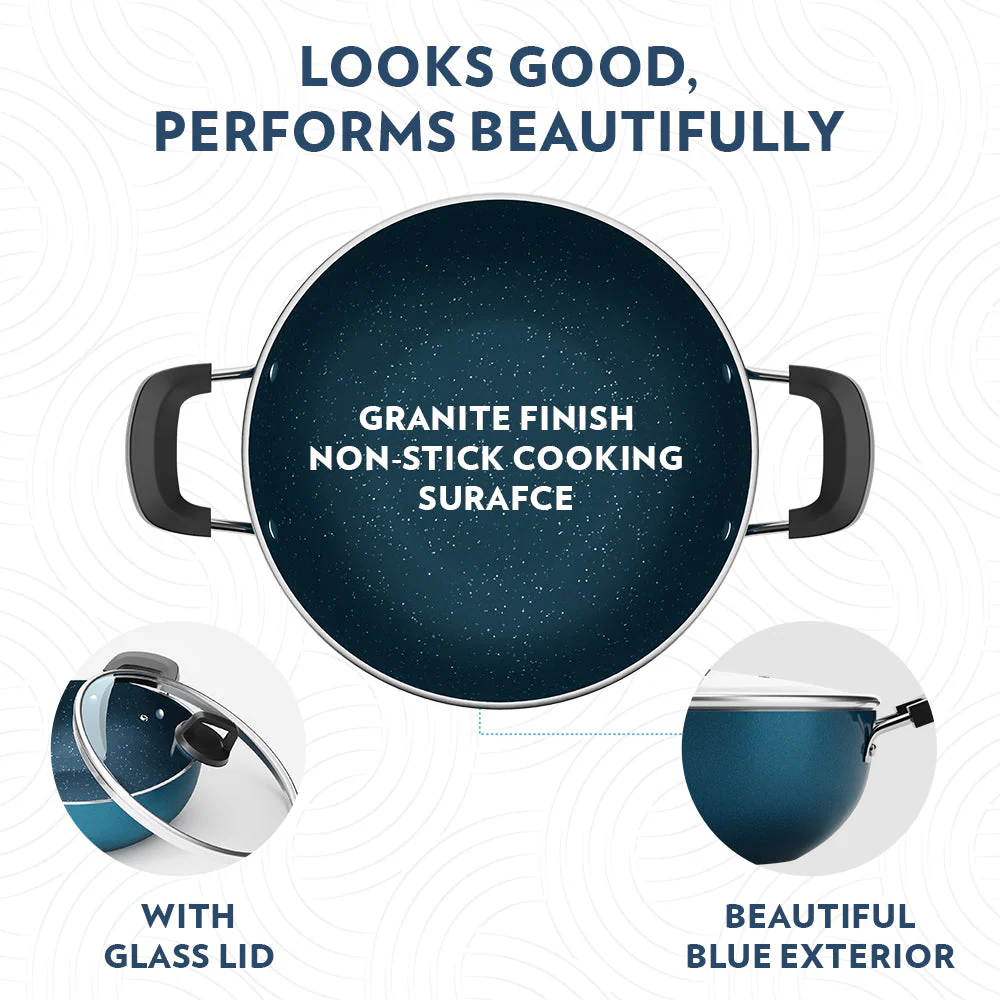 Borosil Pro Chef Non-stick Kadhai w Lid, 24 cm