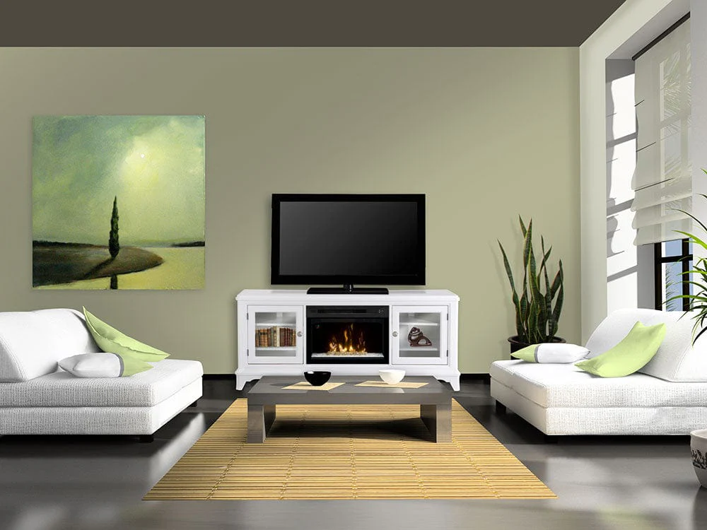 Winterstein Electric Fireplace Media Console w/ Glass in White