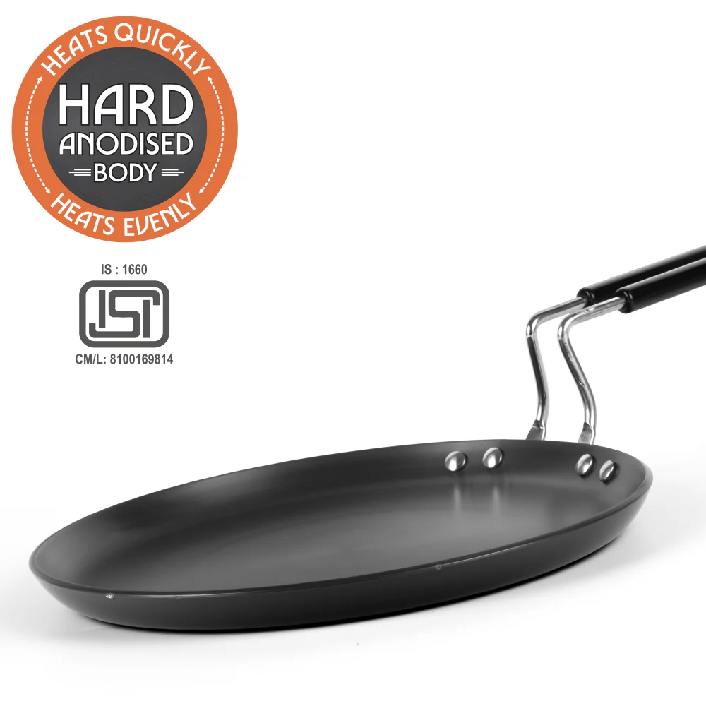 Hard Anodized Induction Base Flat Tawa, 27 cm