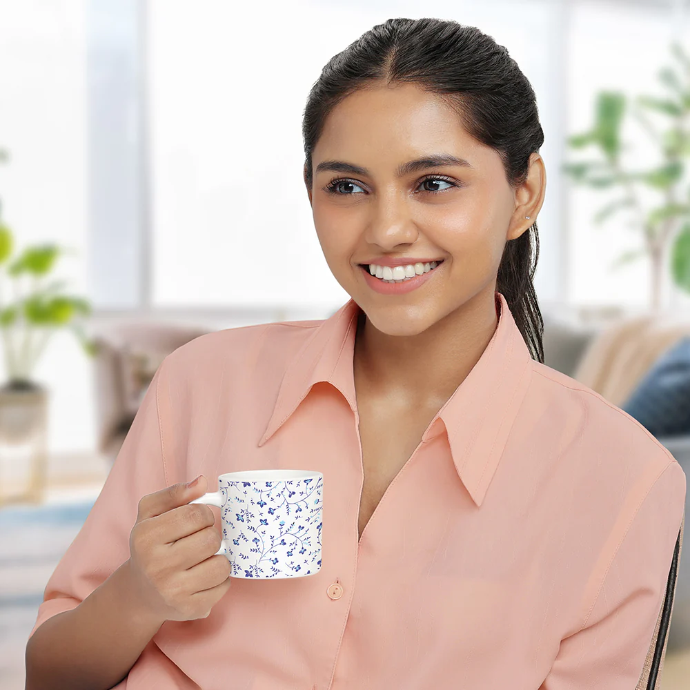 Larah by Borosil Blue Spring Mug Set, 180ml x 12