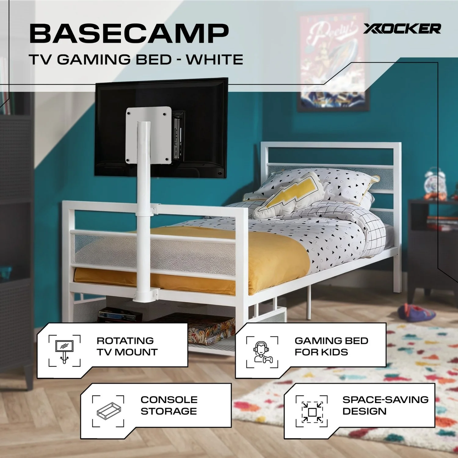 Basecamp Single Gaming TV Bed - White
