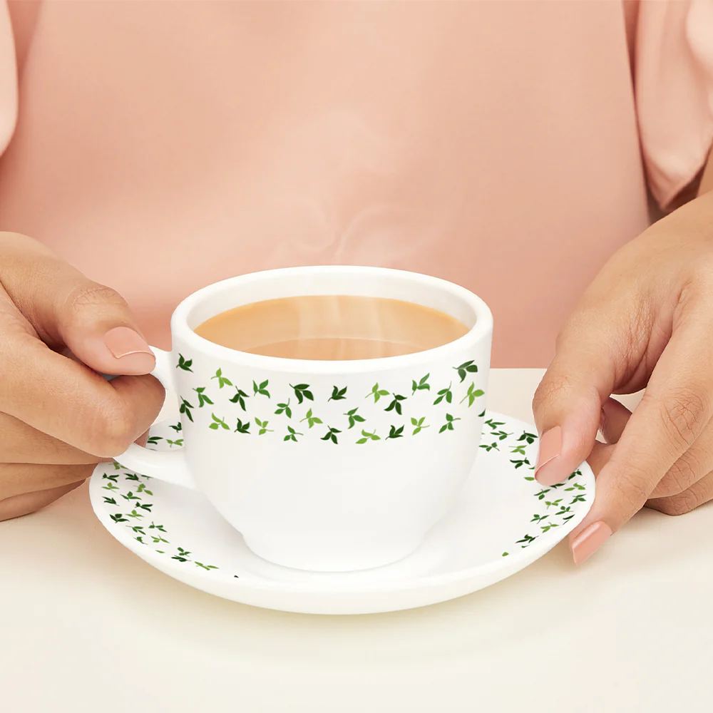 Larah By Borosil Sage Cup n Saucer Set, 220ml x 12