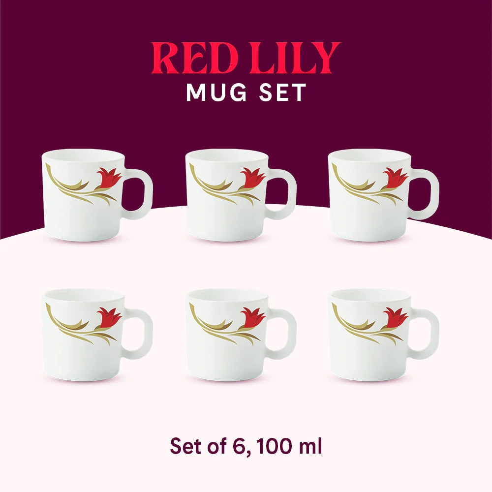 Larah by Borosil Red Lily Mug Set, 240ml x 2