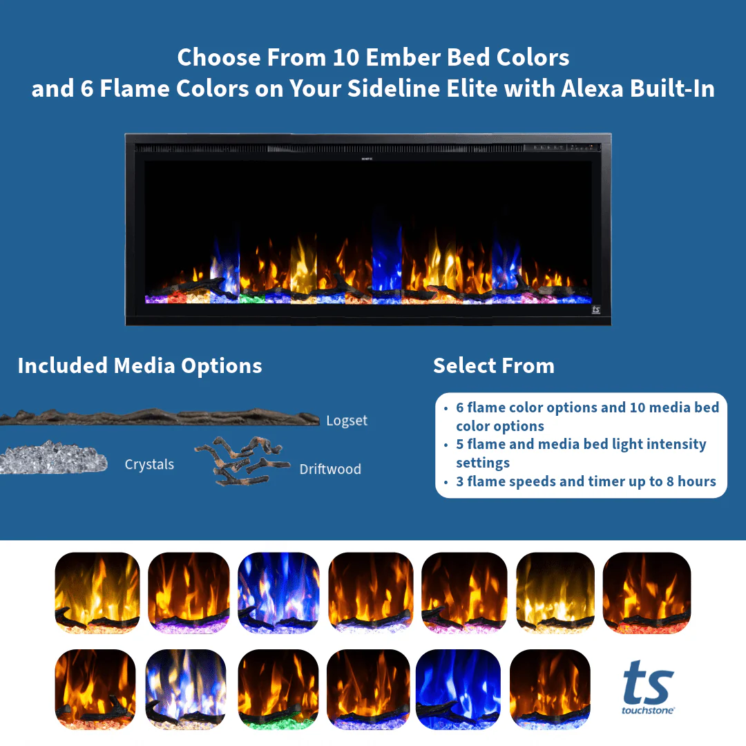 Sideline Elite 42 Inch Recessed Smart Electric Fireplace with Alexa Built-in 80068