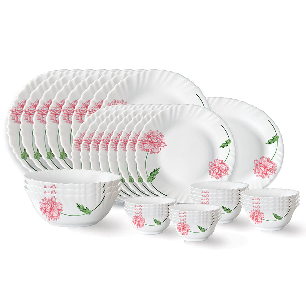 Larah by Borosil Red Mist Dinner Set, 33 pc