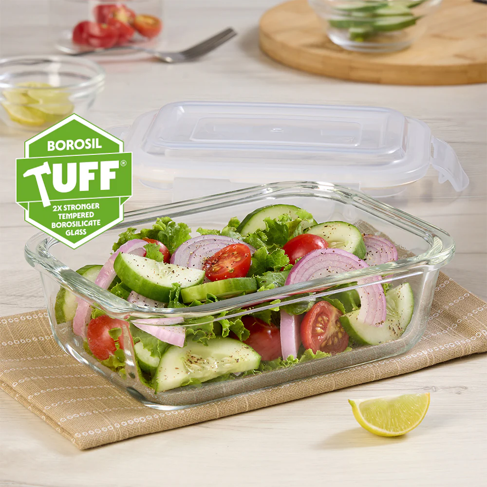 Borosil Tuff-Glass Klip n Store, Rectangular Container