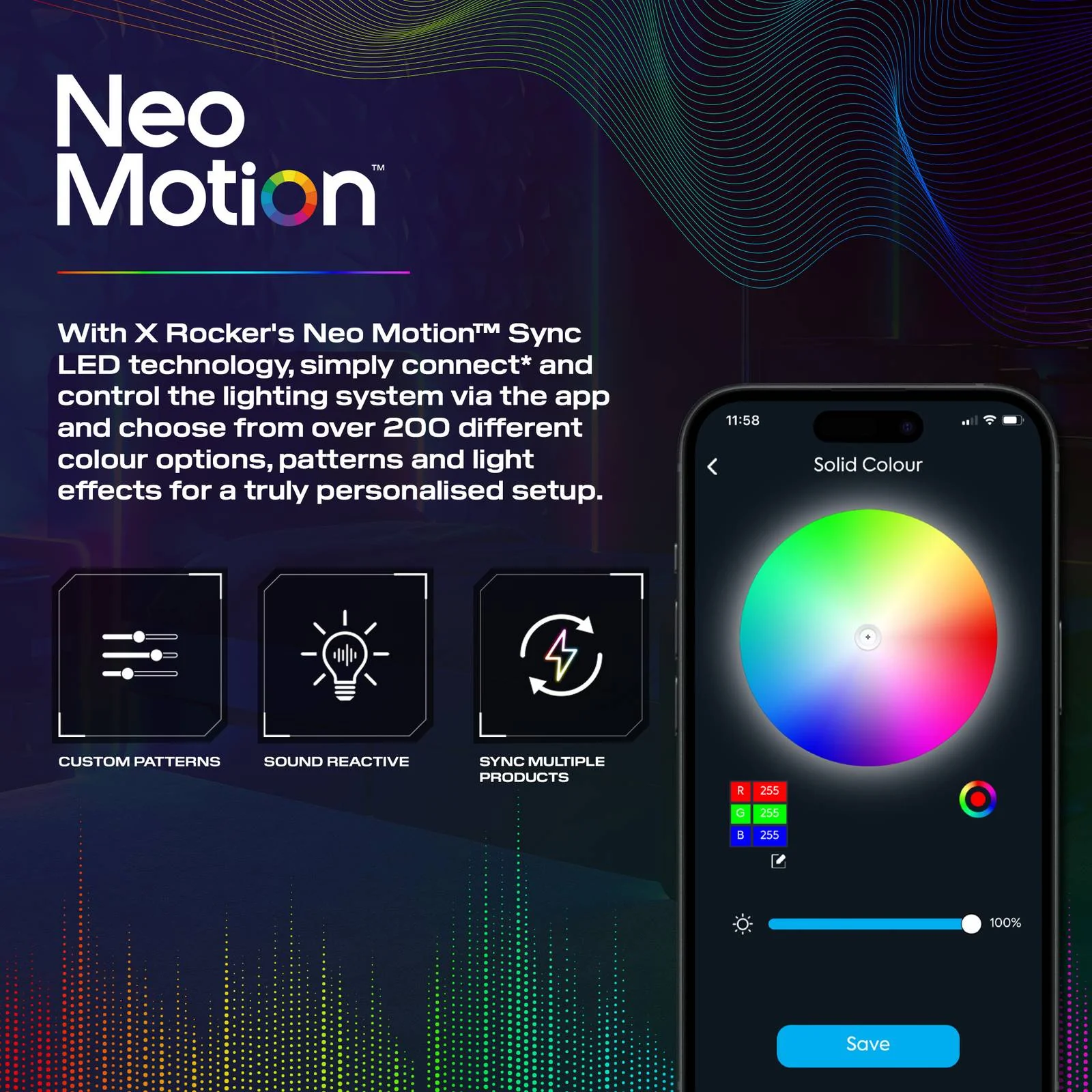 Electra LED Bedside Side Table with Wireless Charging - Black RGB