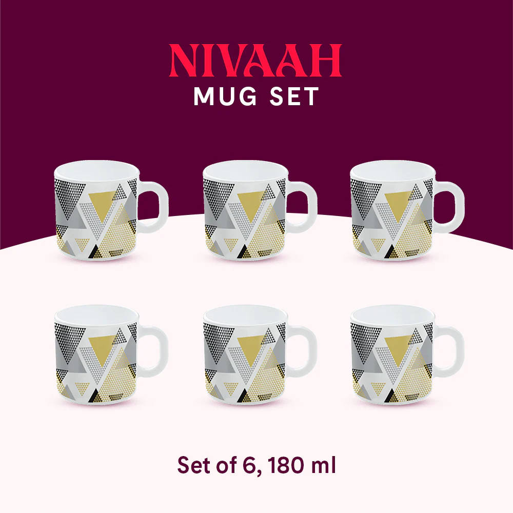 Larah by Borosil Nivaah Mug Set, 180ml x 6