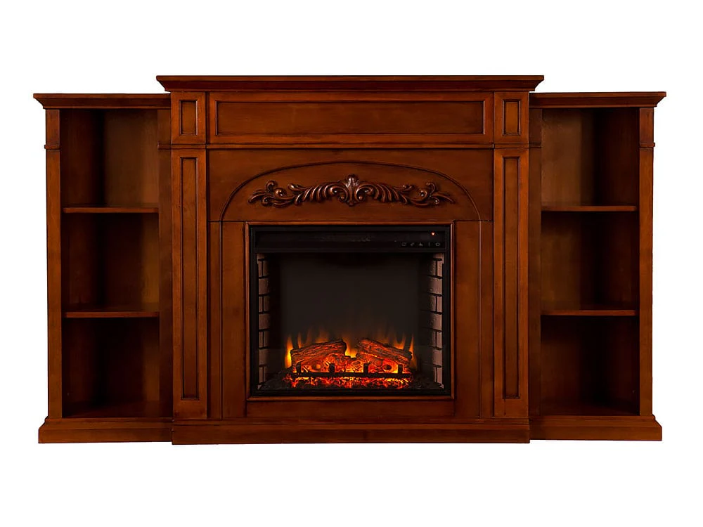 Chantilly Electric Fireplace Mantel w/ Bookcases in Autumn Oak