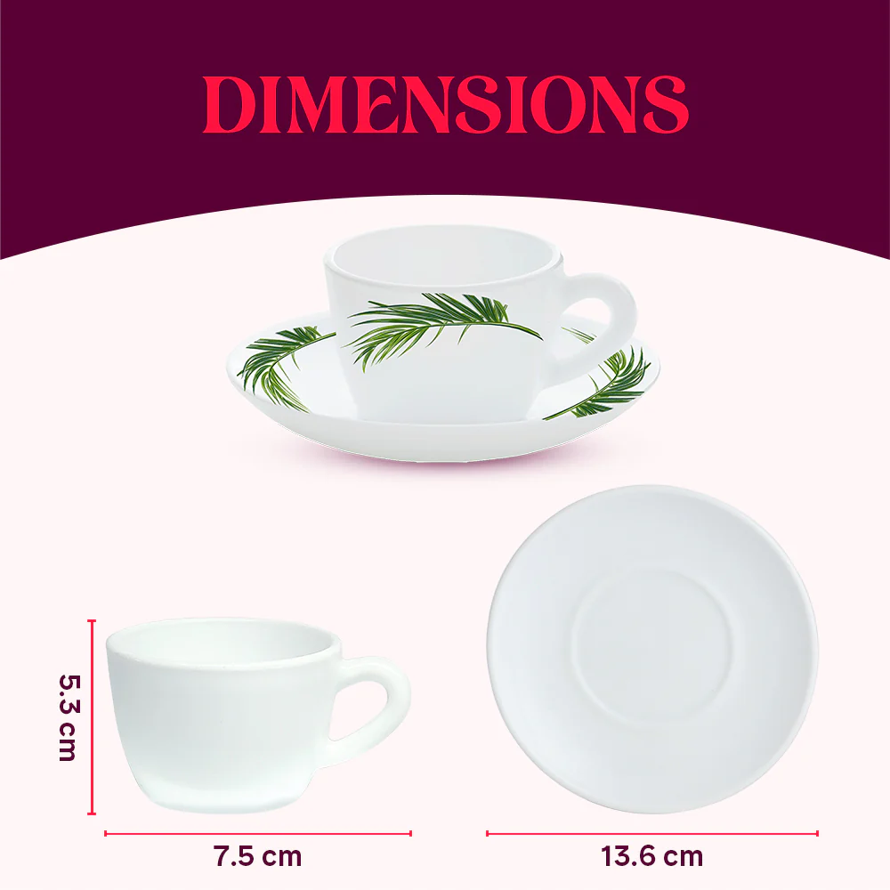 Larah by Borosil Crescent Cup n Saucer Set, 140ml x 12