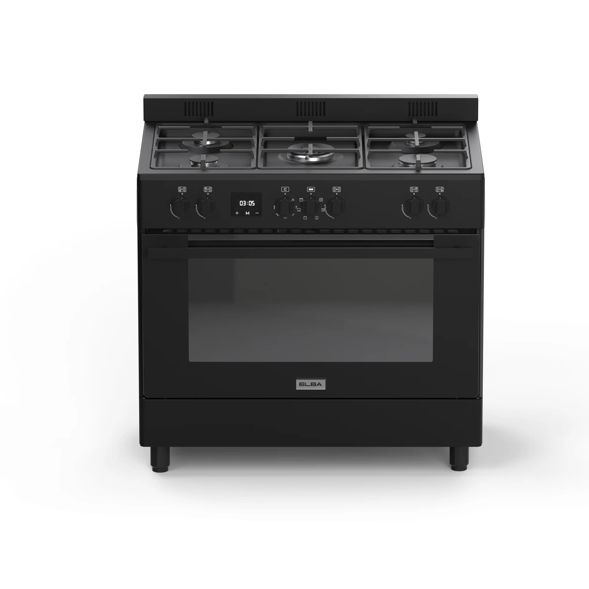 Elba 90cm 5 Burner Gas Stove With Electric Oven Matt Black