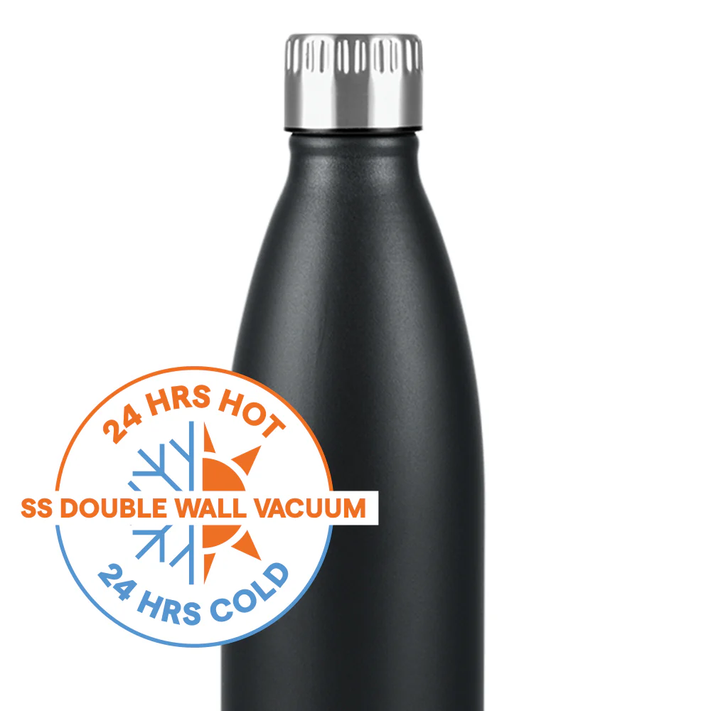Borosil Bolt Insulated Bottle 1L, Matte Black