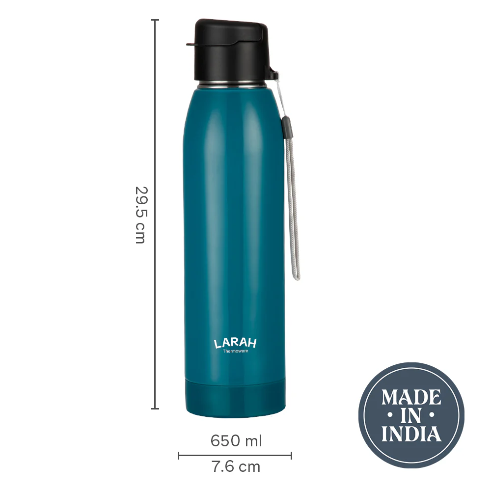 Larah Airo Round PU Thermoware Bottle, 650 ml, Teal