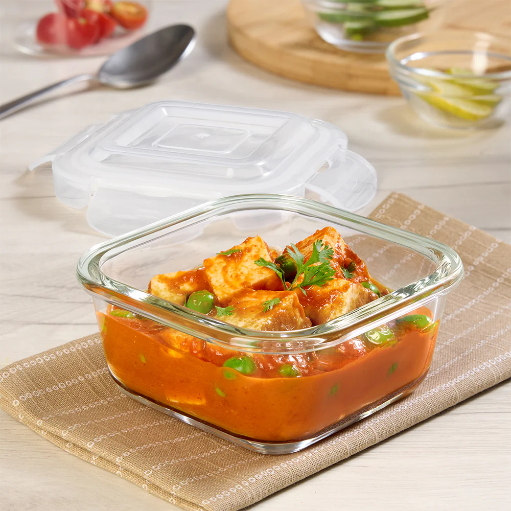 Borosil Tuff-Glass Klip n Store, Square Container
