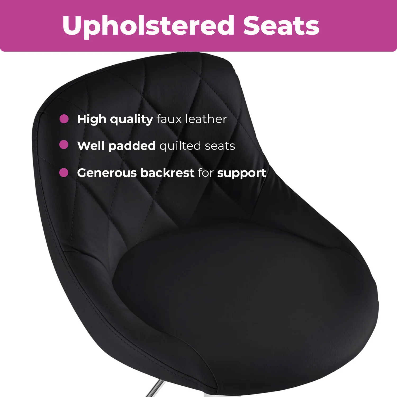 Neo Bar Stool Black Leather & Polished Steel Adjustable Base