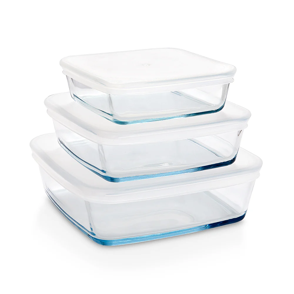 Borosil Square Dish w Lid, Set of 3