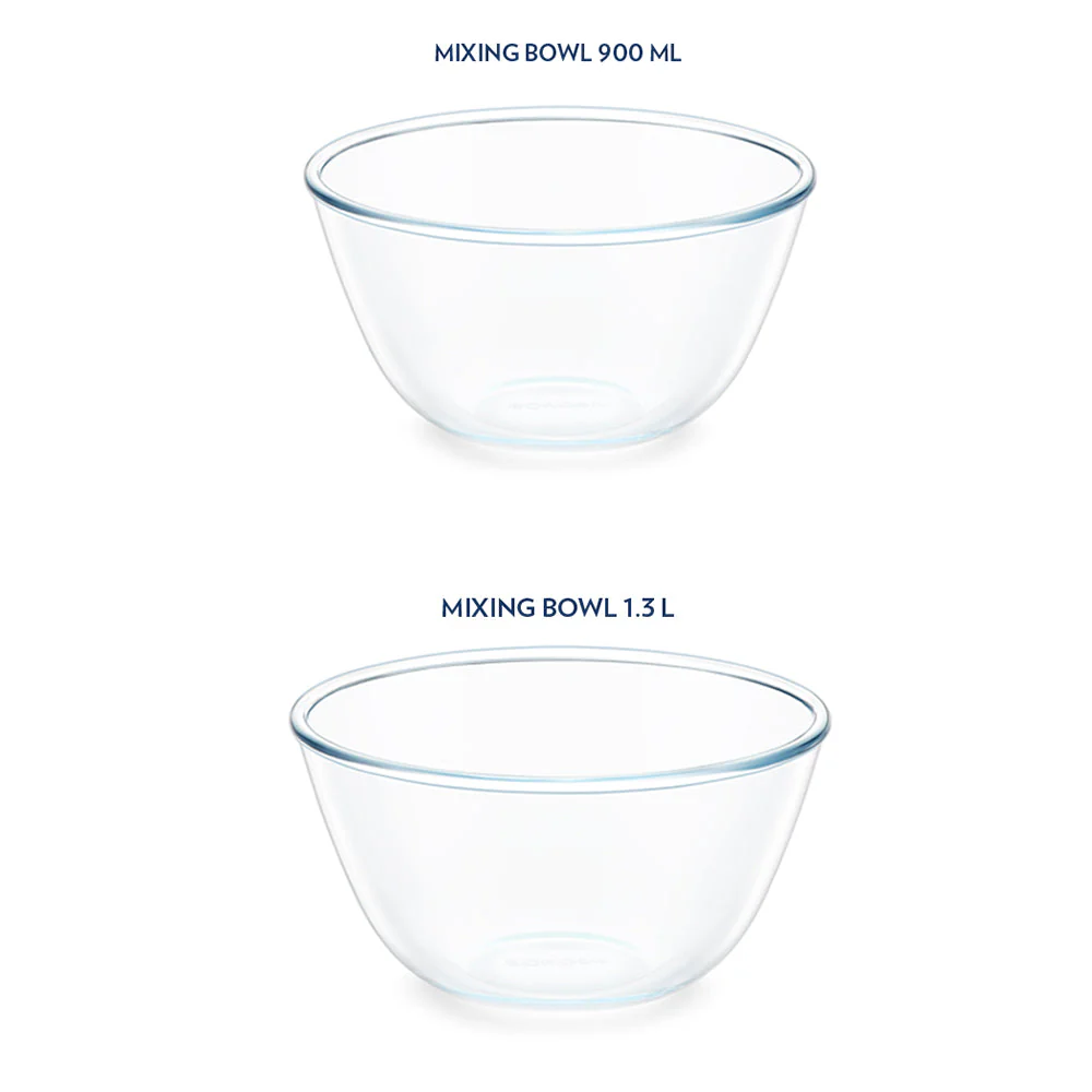 Borosil Select Mixing Bowl w Blue Lid Set of 2, 900ml + 1.3 L