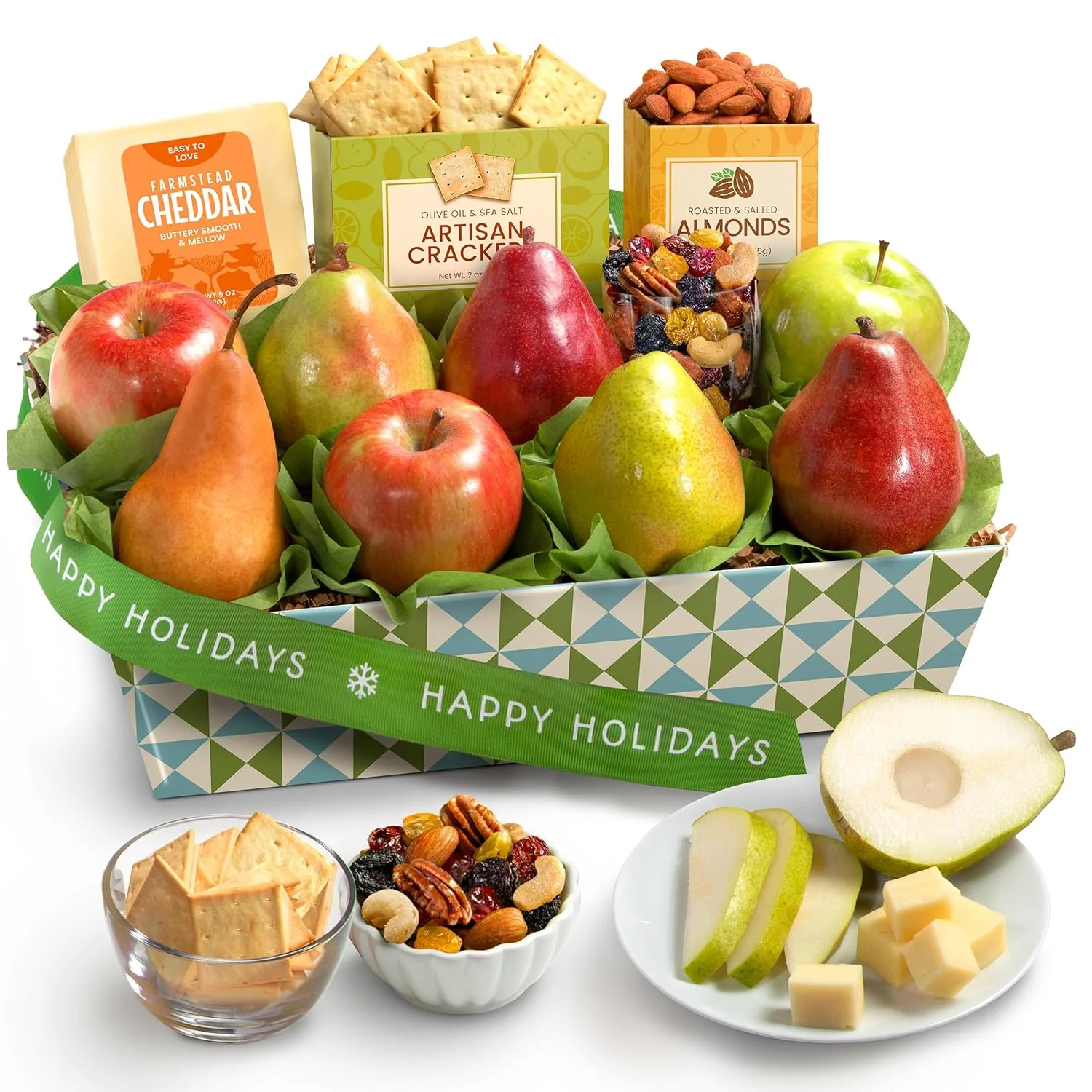 Happy Holidays Fresh Fruit Basket with Cheese and Nuts
