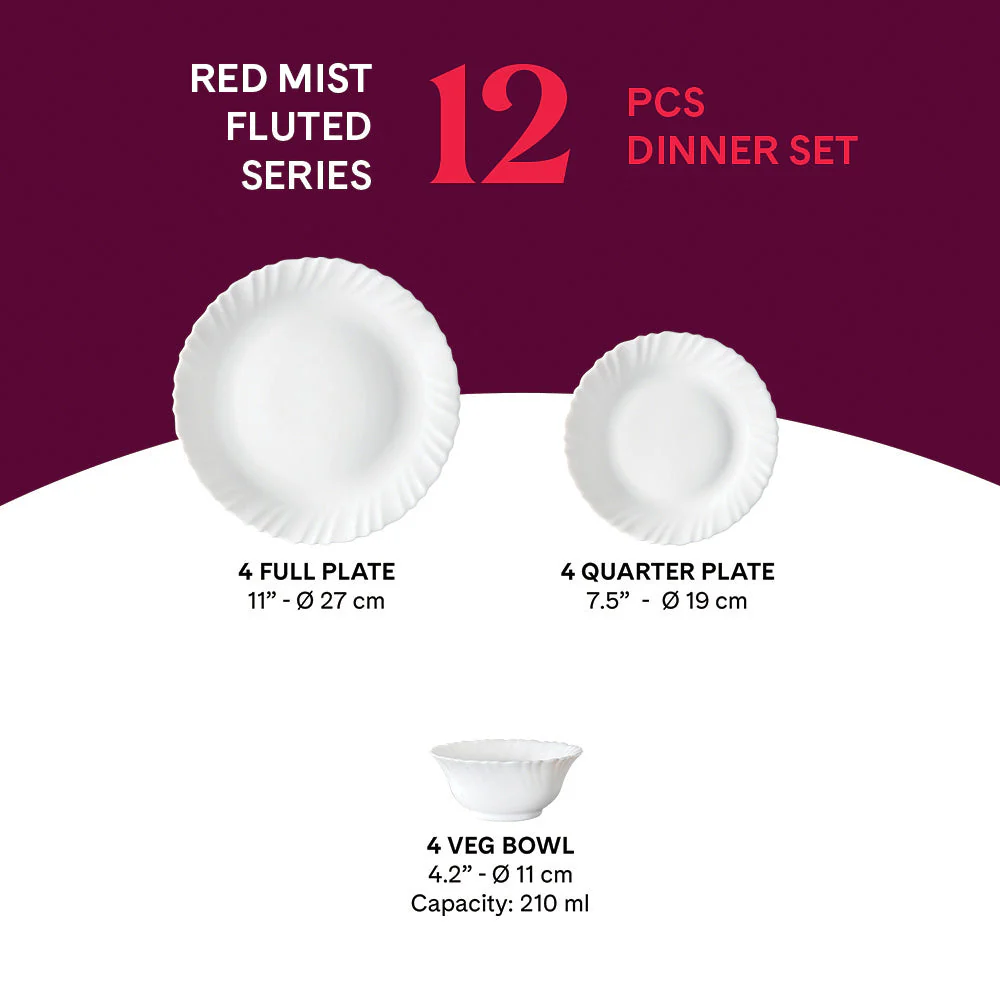 Larah by Borosil Red Mist Dinner Set, 33 pc