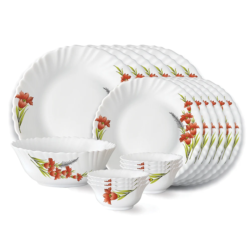 Larah by Borosil Red Iris Dinner Set, 19 pc