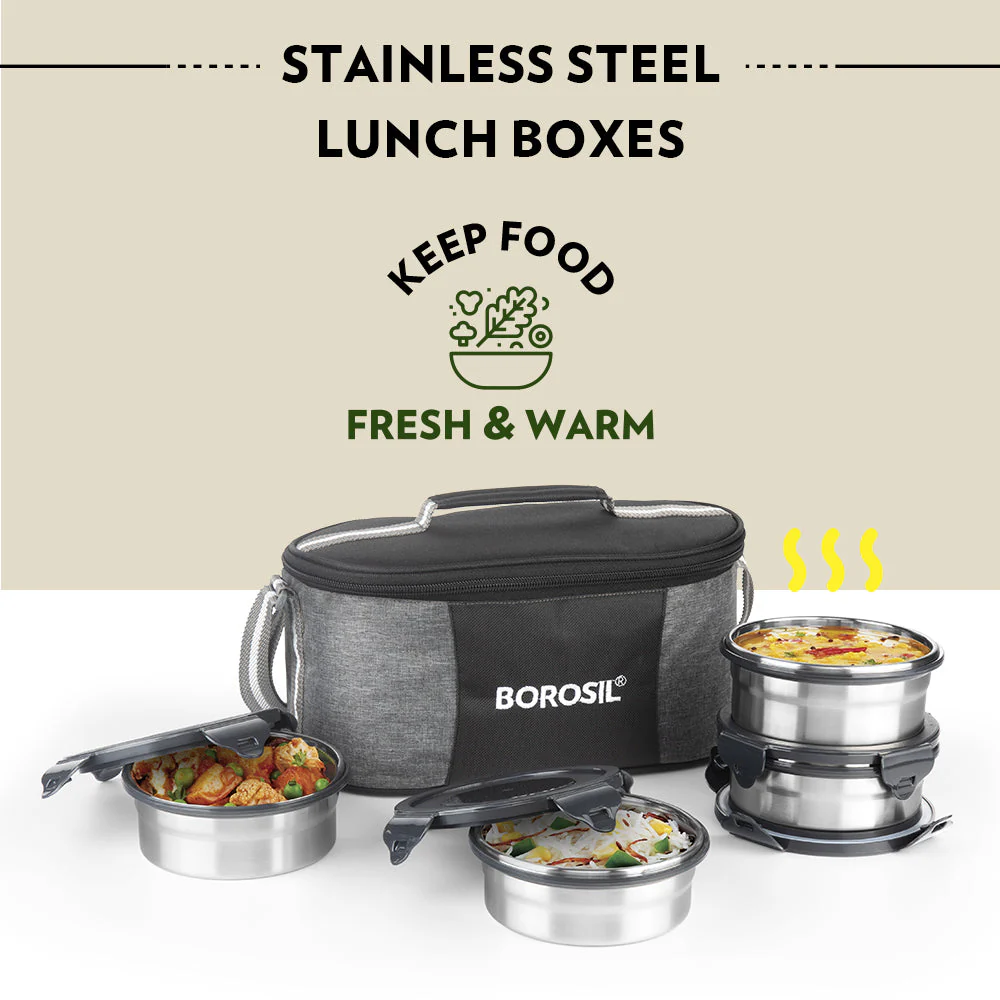 Feast Universal Stainless Steel Lunch Box, Set of 4 (400ml x 2, 250ml x 2)