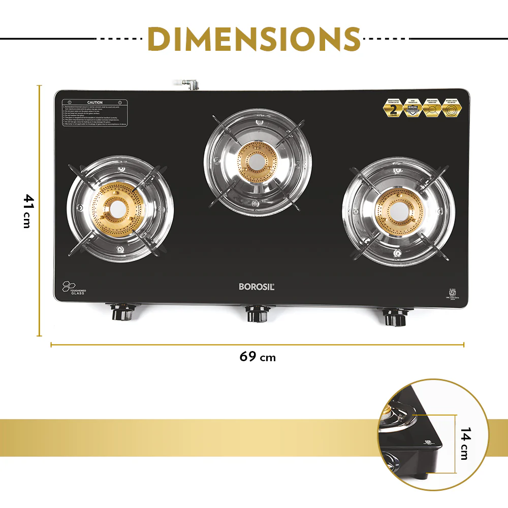 Borosil Magnum Pro Glass-top Gas stove, 3 Burners