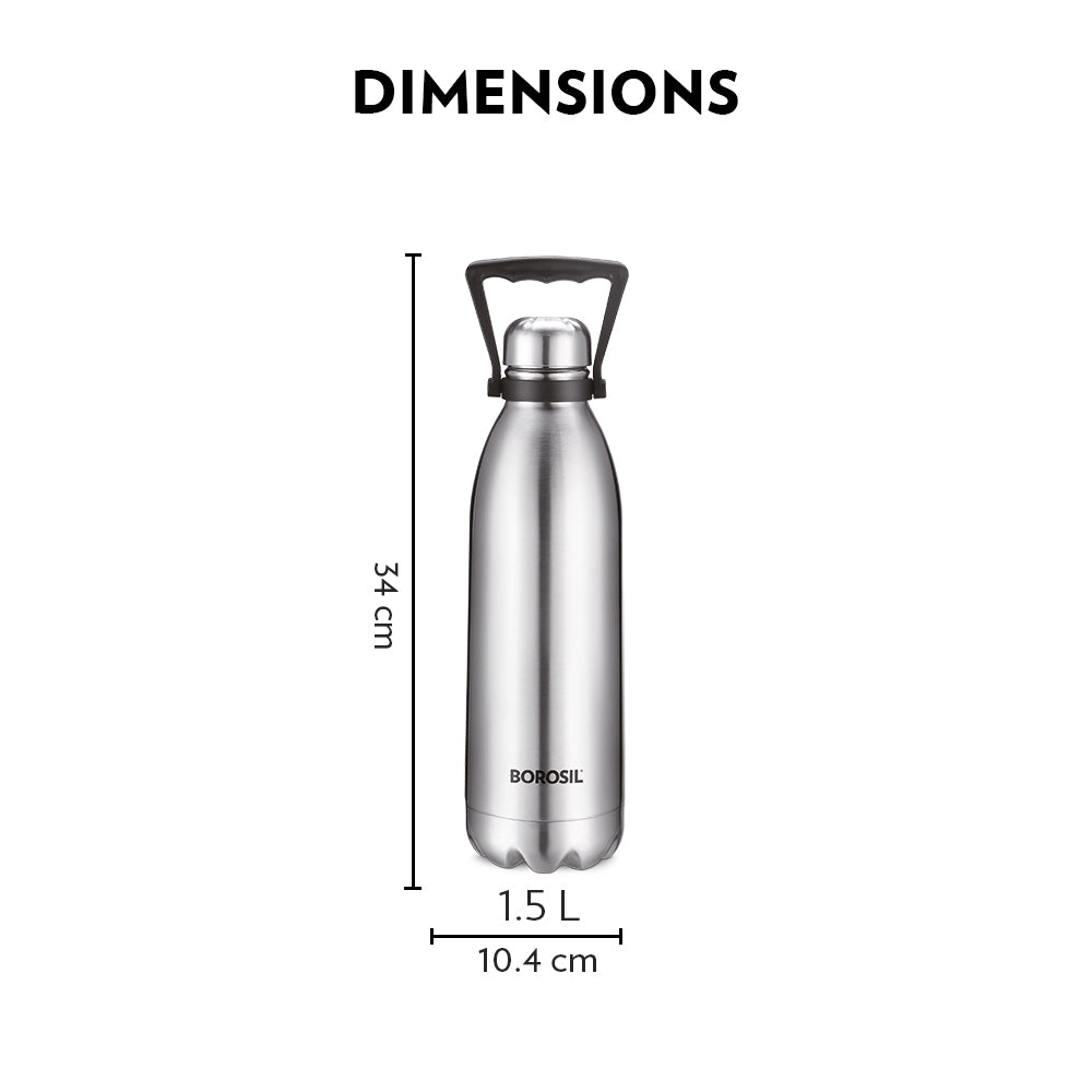 Borosil Bolt Double Wall Bottle (Large Sizes), 1.5L