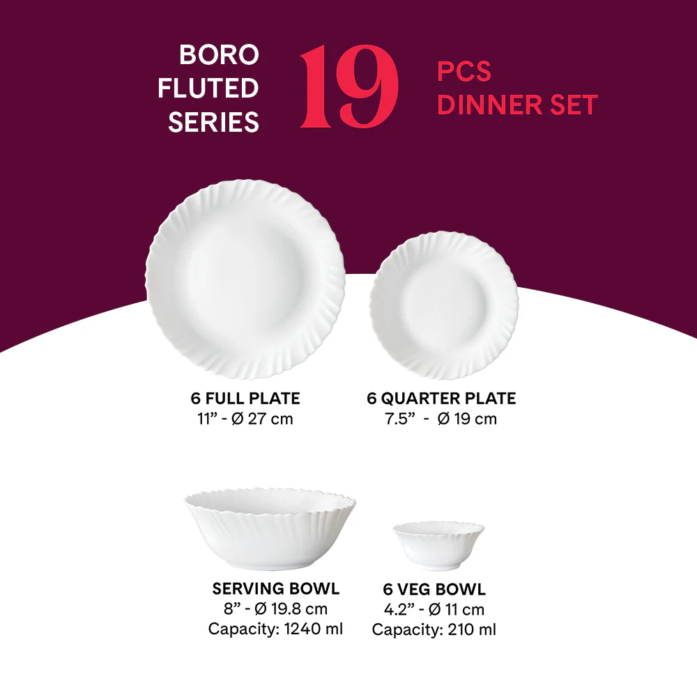 Larah by Borosil Boro Dinner Set, 19 pc