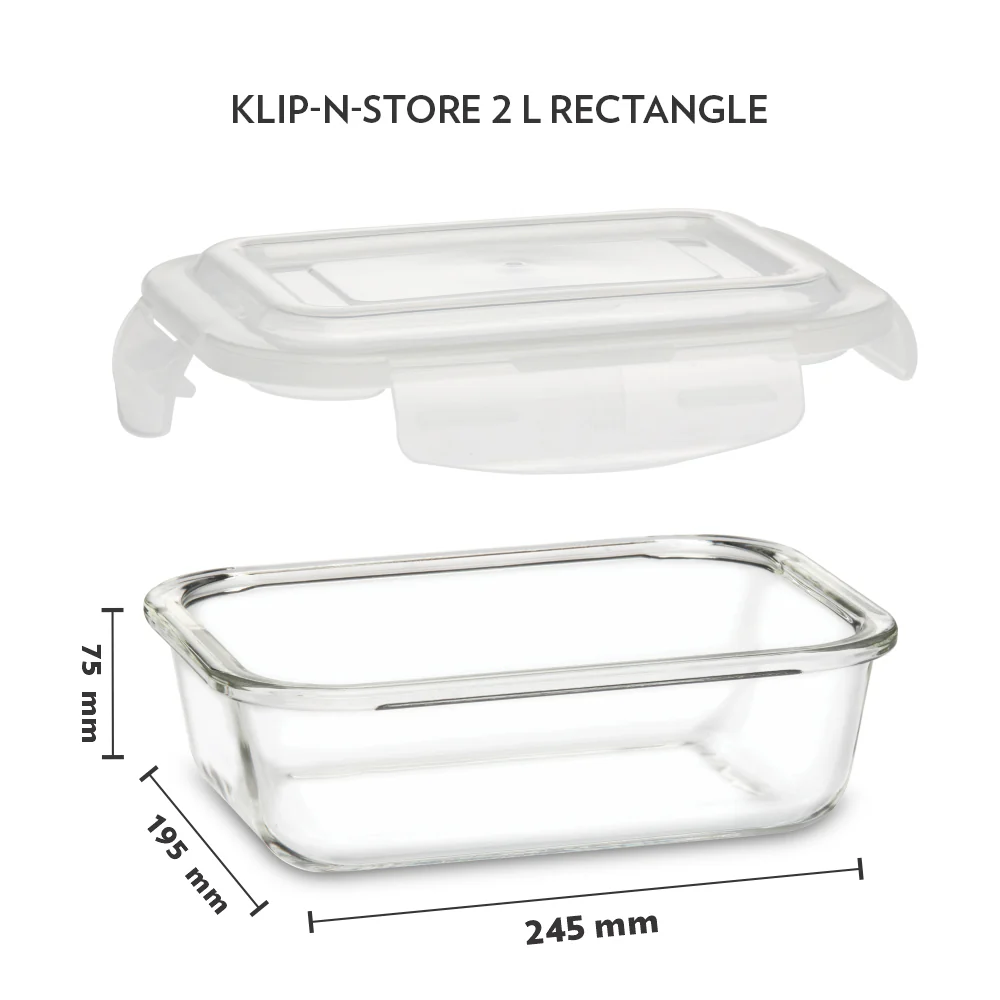 Borosil Tuff-Glass Klip n Store, Rectangular Container