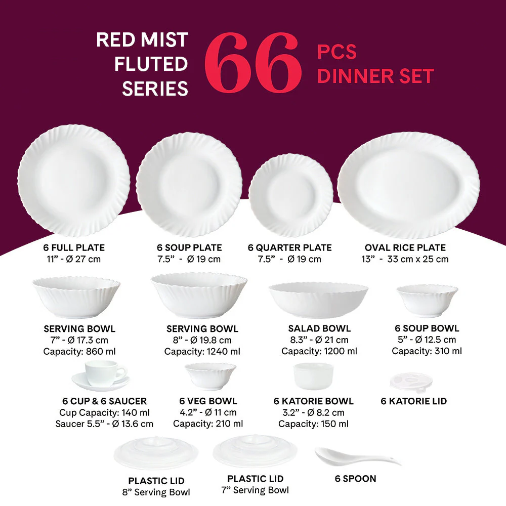 Larah by Borosil Red Mist Dinner Set, 33 pc