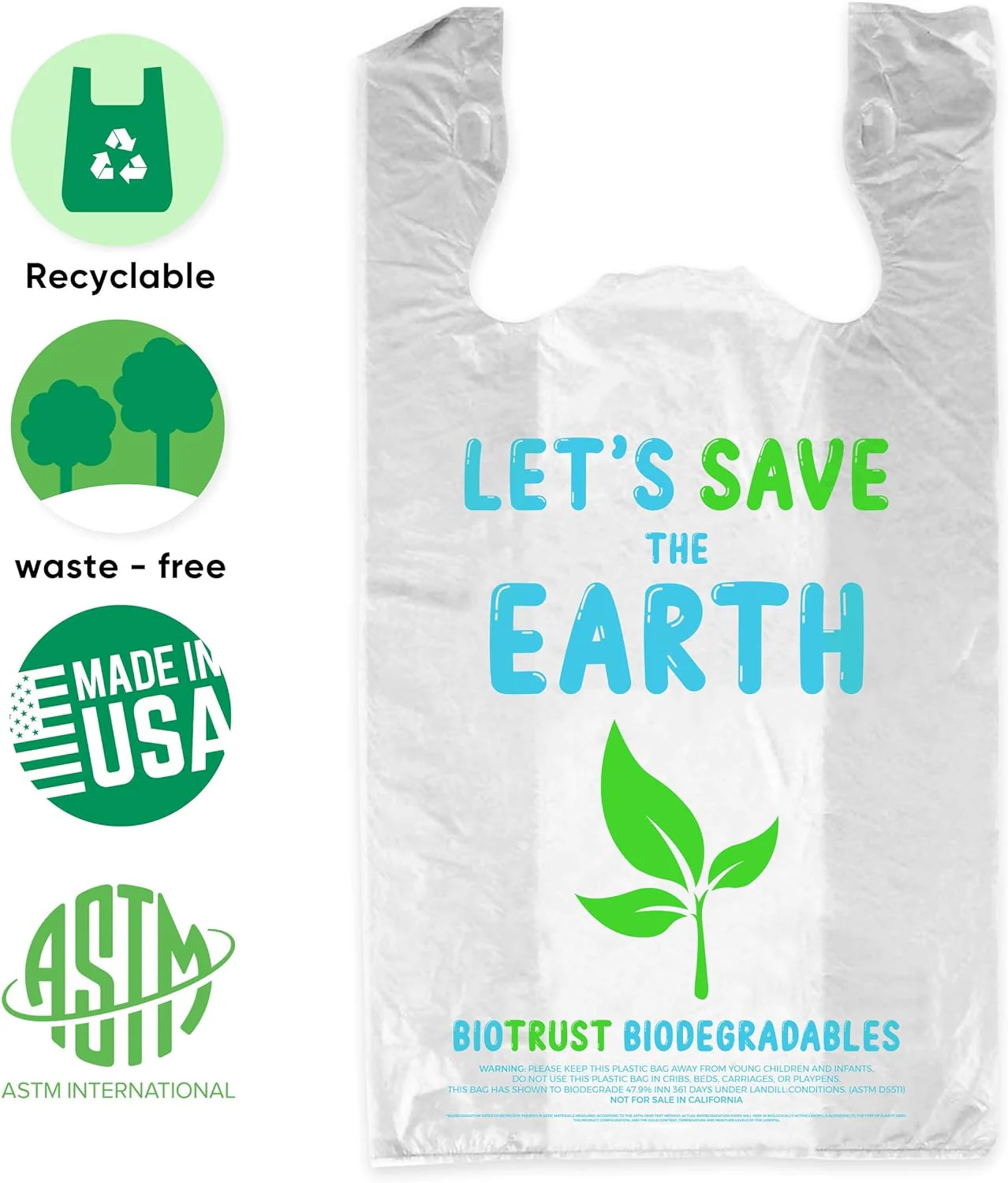 Grocery Bags, 100% Biodegradable & Eco Friendly, Reusable, Extra Strong, Recyclable