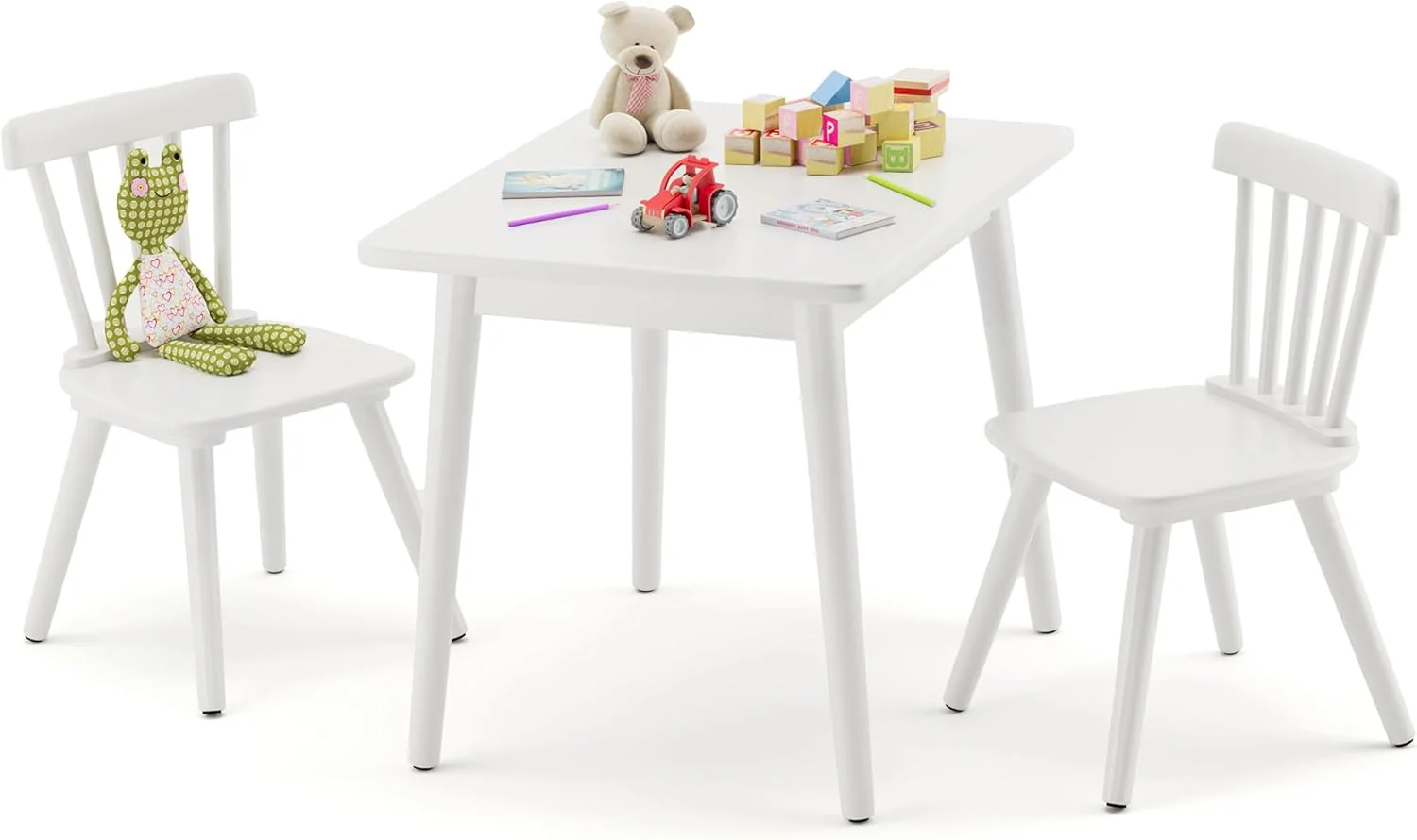 Kids Table and Chair Set - Rubberwood with Non-Slip Legs and Round Edges