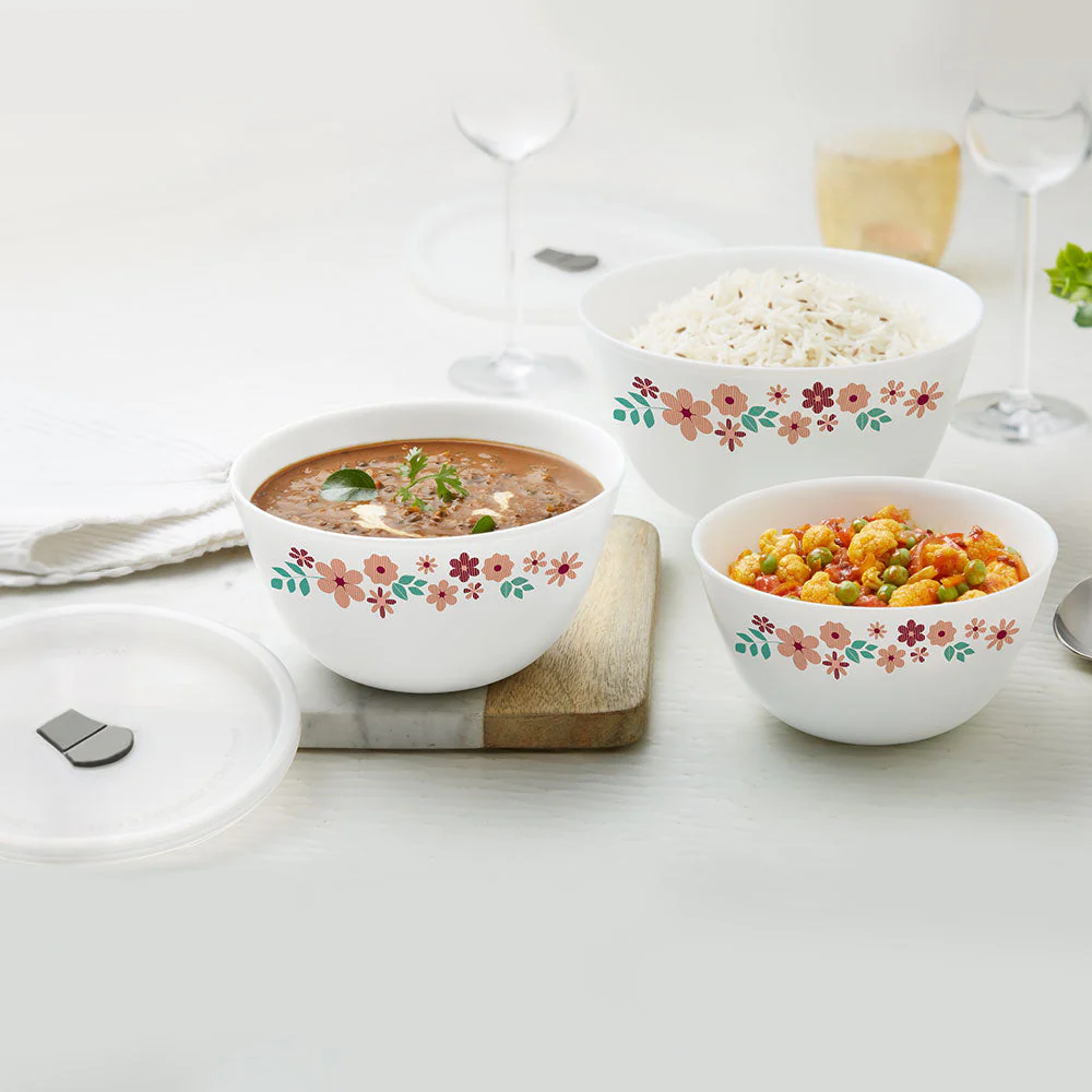 Larah by Borosil Ayana Mixing Bowl Set w Lid, 4 pc Set (500ml + 750ml)