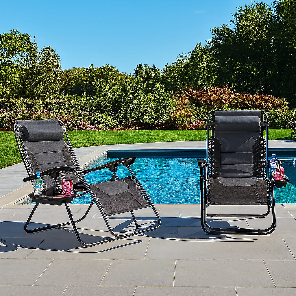 Neo Pair of Grey Outdoor Zero Gravity XL Sun Loungers
