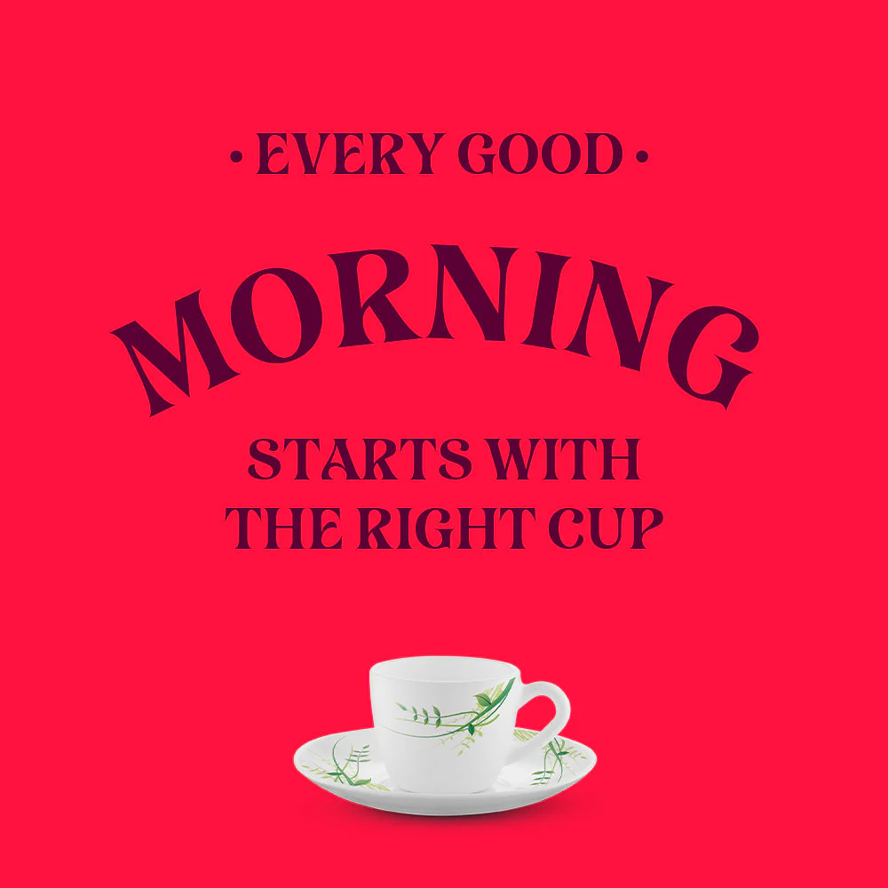 Larah by Borosil Green Herbs Cup n Saucer Set, 140ml x 12