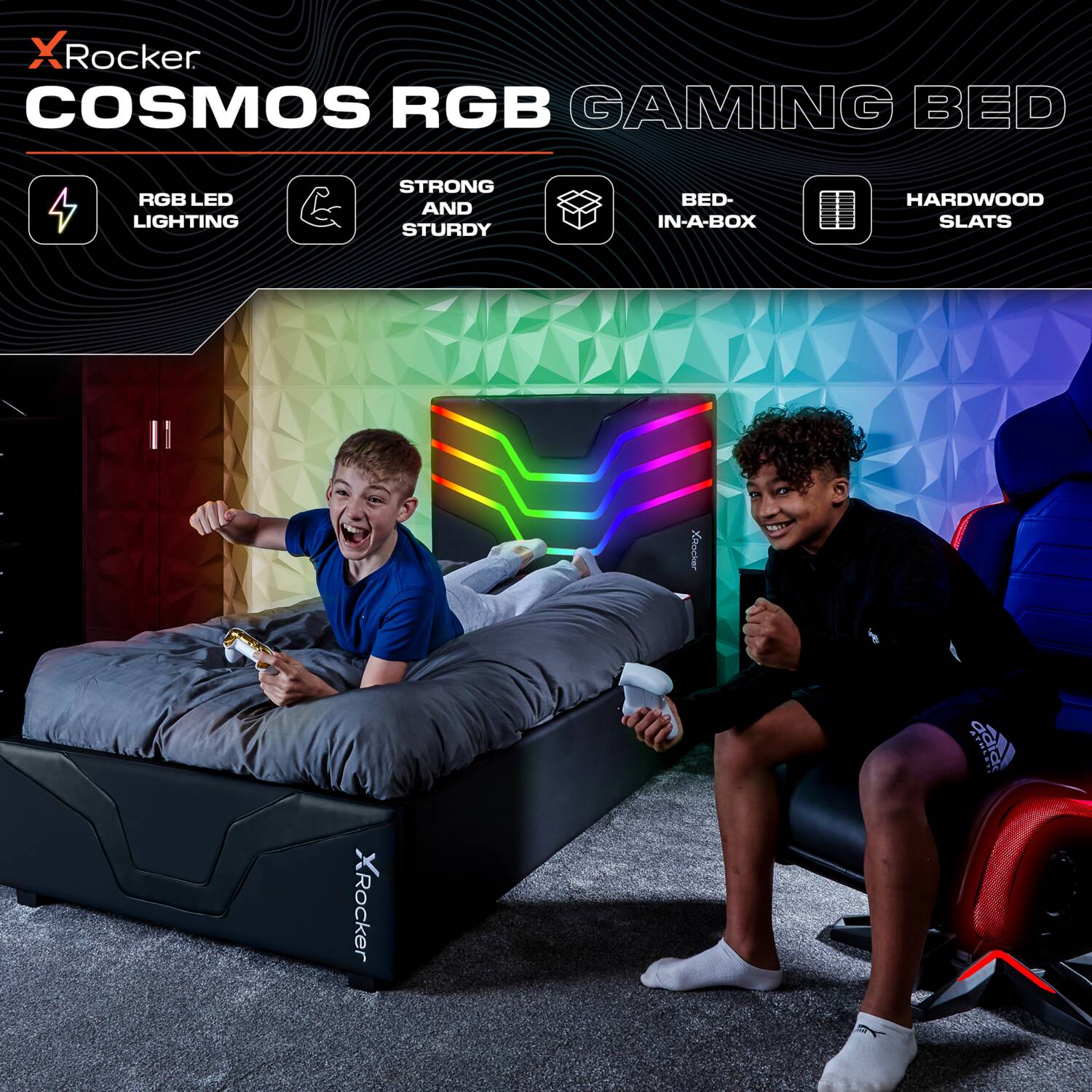 Cosmos LED Single Gaming Bed in a Box - Black RGB