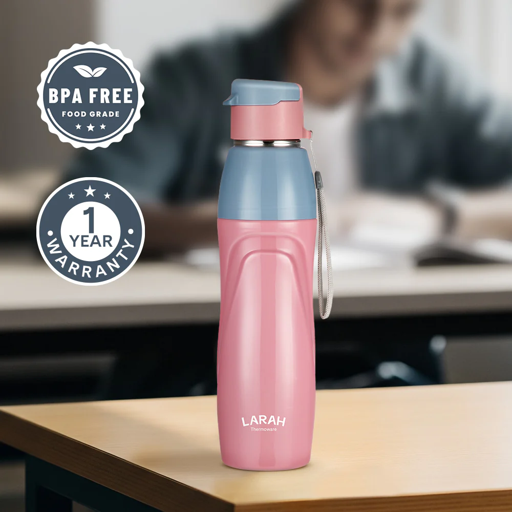 Larah Drift Round PU Thermoware Bottle, 650 ml, Pink