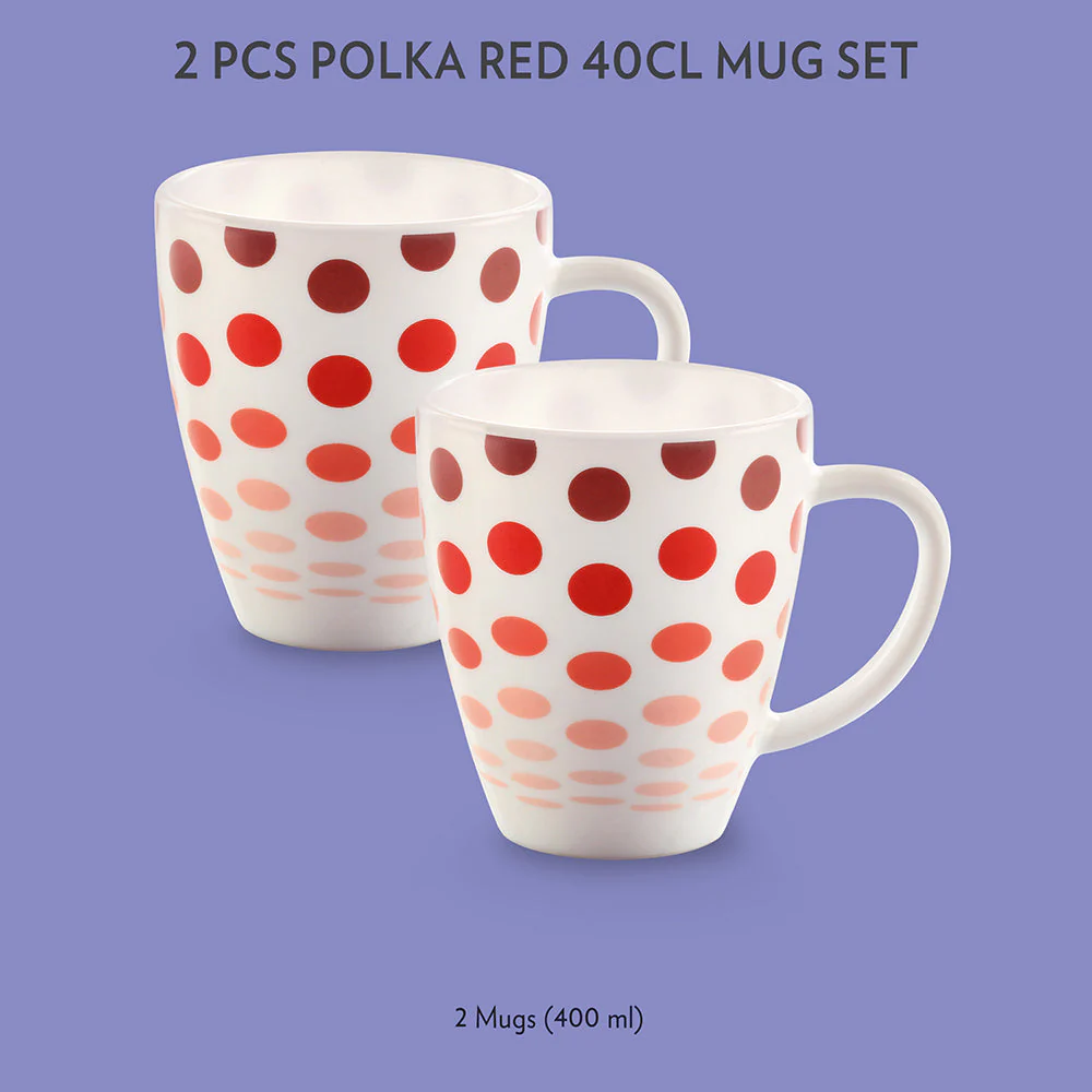 Larah by Borosil Polka Red Mug Set, 390ml x 2