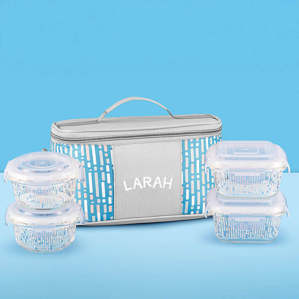 Larah Vogue Universal Glass Lunchbox, Set of 4
