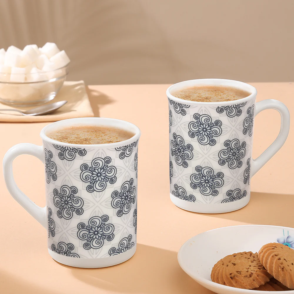 Larah By Borosil Kuba Grey Mug Set, 350ml x 2