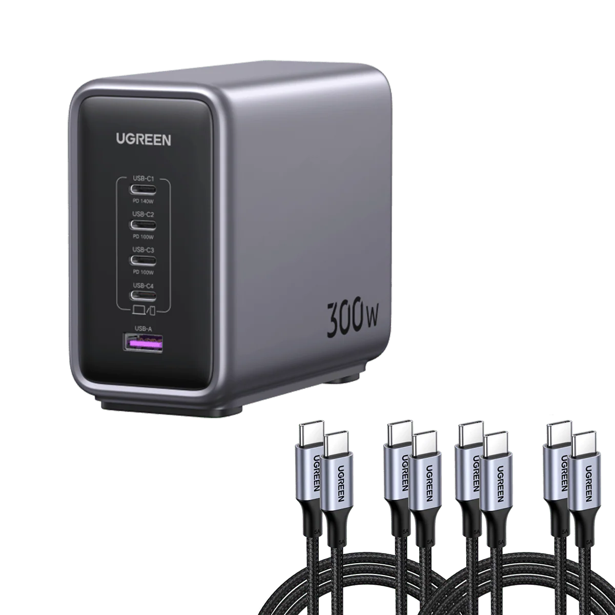 (Bundle) Nexode 300W Charger + 6.6FT 100W USB-C Cable 4 Pack