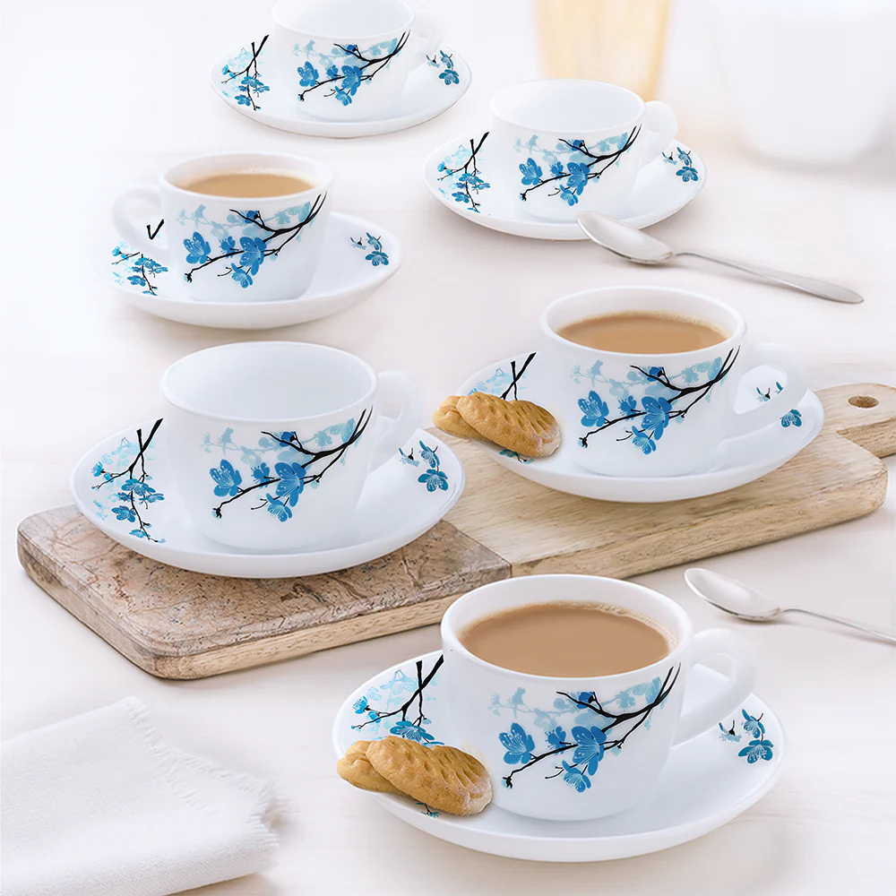Larah by Borosil Mimosa Cup n Saucer Set, 90ml x 12