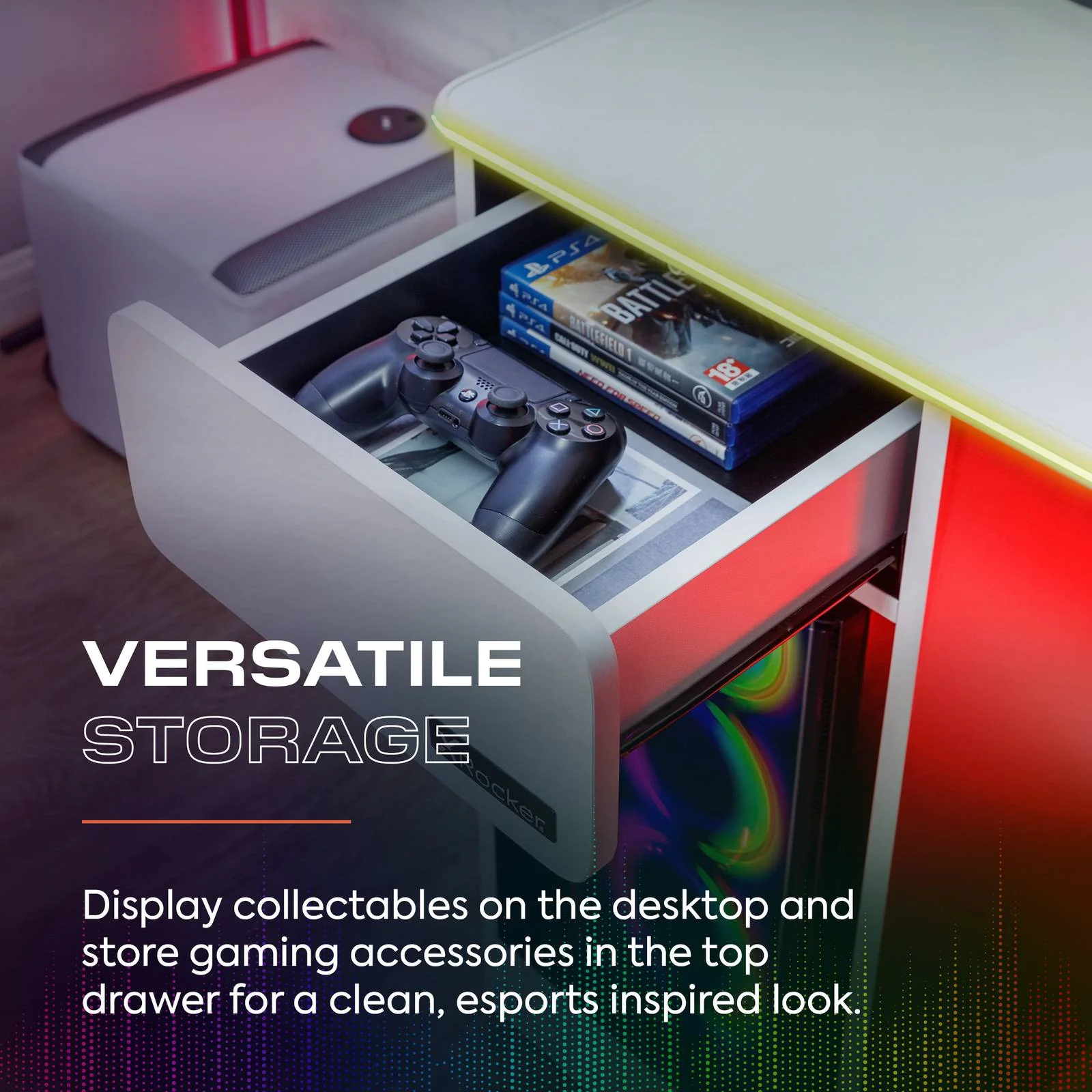 Carbon-Tek 120cm LED Gaming Desk with Wireless Charging - White RGB